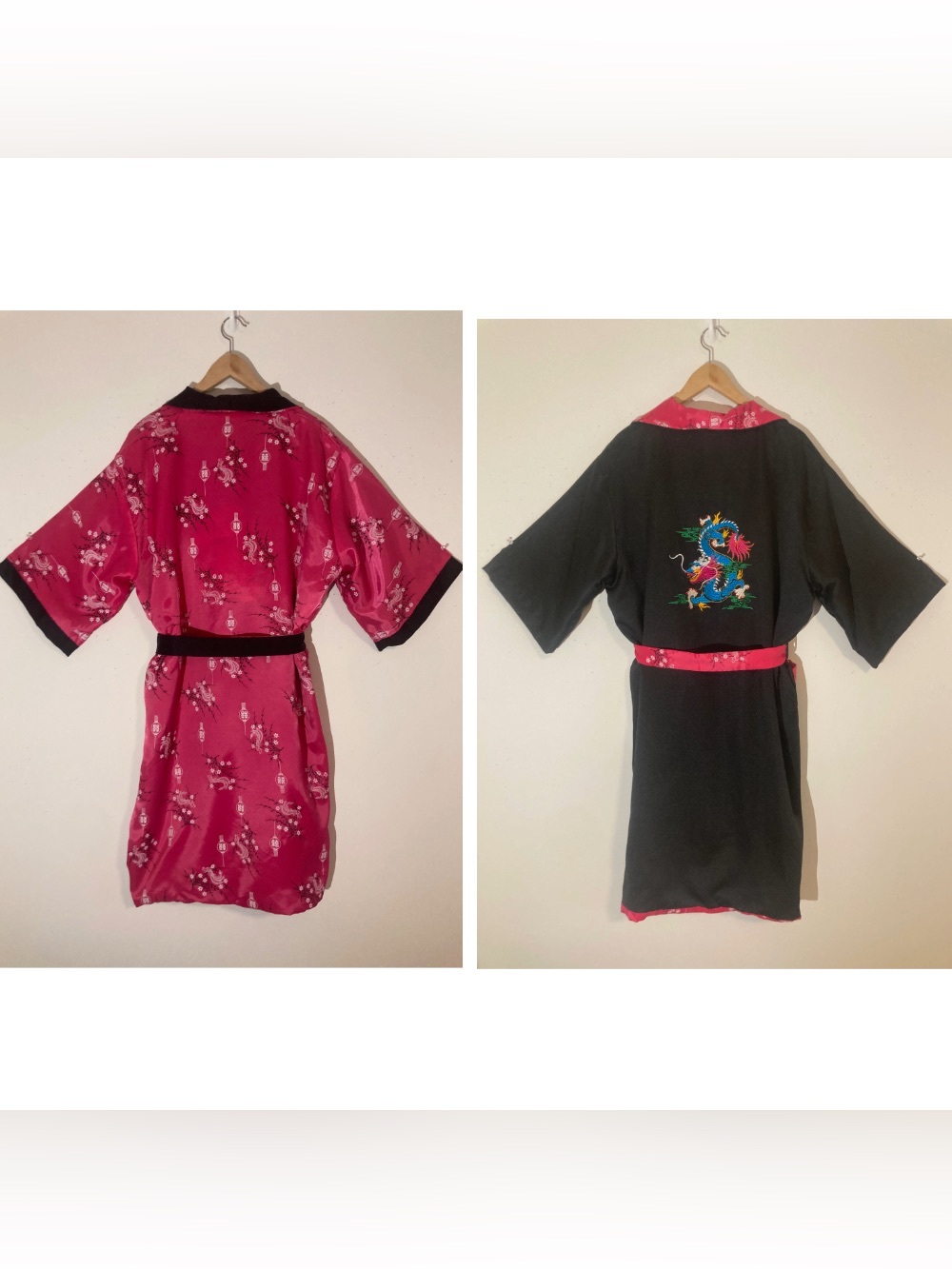 Reversible Kimono Robe Sz L Fits Up to 2X Embroidered Chinese Dragon Chinoiserie